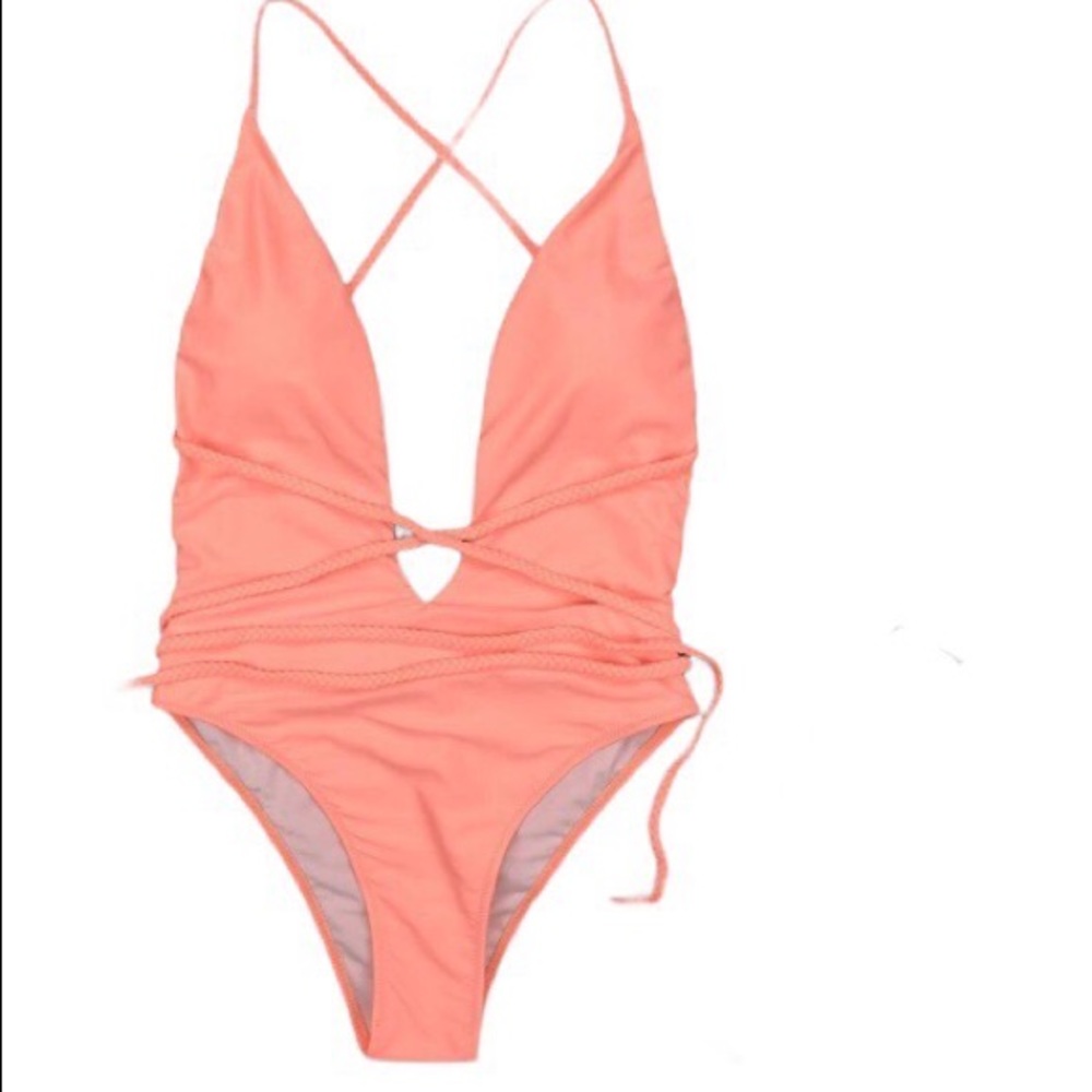 NWOT Peach Deep V-Neck One Piece Size Medium - Picture 1 of 6